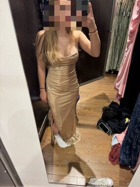 Windsor Gold Satin Cowl Neck Maxi Dress